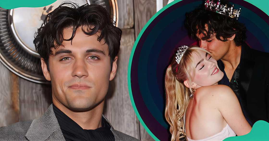 Meg Donnelly's boyfriend, Drake Rodger, poses on the red carpet of the Motorheads premiere. The actor kisses his girlfriend, Meg Donnelly, during his birthday party.