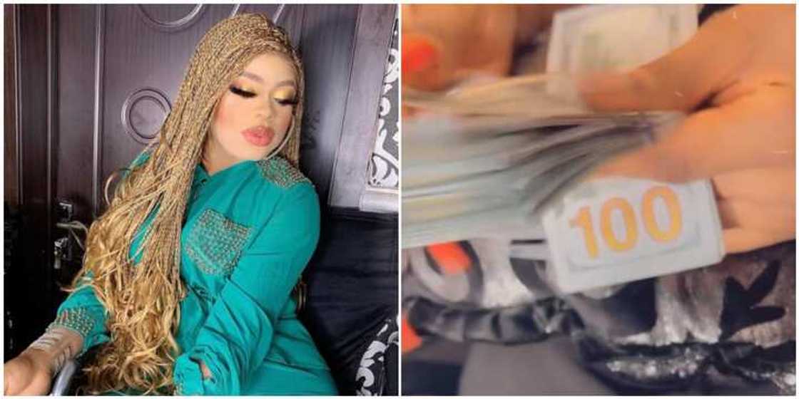 Bobrisky says as he shows off dollar bills says, 'If you want to be a runs girl, be an expensive one' Bobrisky says as he shows off dollar bills says, 'If you want to be a runs girl, be an expensive one'