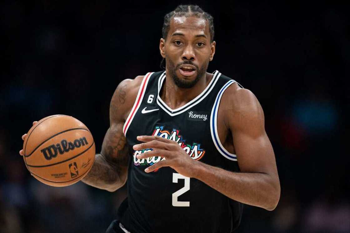 Kawhi Leonard at Spectrum Center on 5 December 2022 in Charlotte, North Carolina. Kawhi Leonard at Spectrum Center on 5 December 2022 in Charlotte, North Carolina.