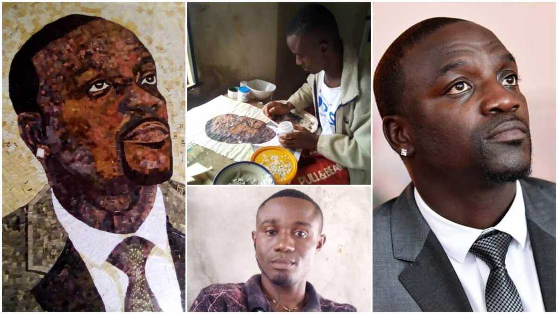 Young Nigerian man uses newspaper to make fine portrait of Akon, photos go viral Young Nigerian man uses newspaper to make fine portrait of Akon, photos go viral