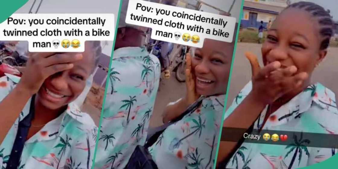 Lady shares video rocking same shirt with bike man Lady shares video rocking same shirt with bike man