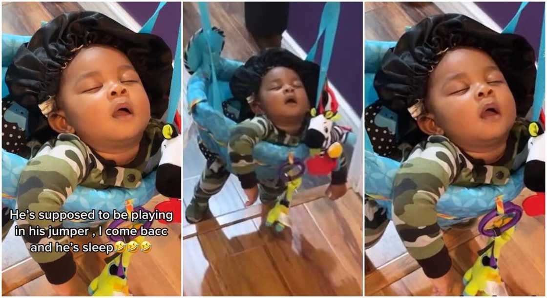 Photos of a baby sleeping in a jumper. Photos of a baby sleeping in a jumper.