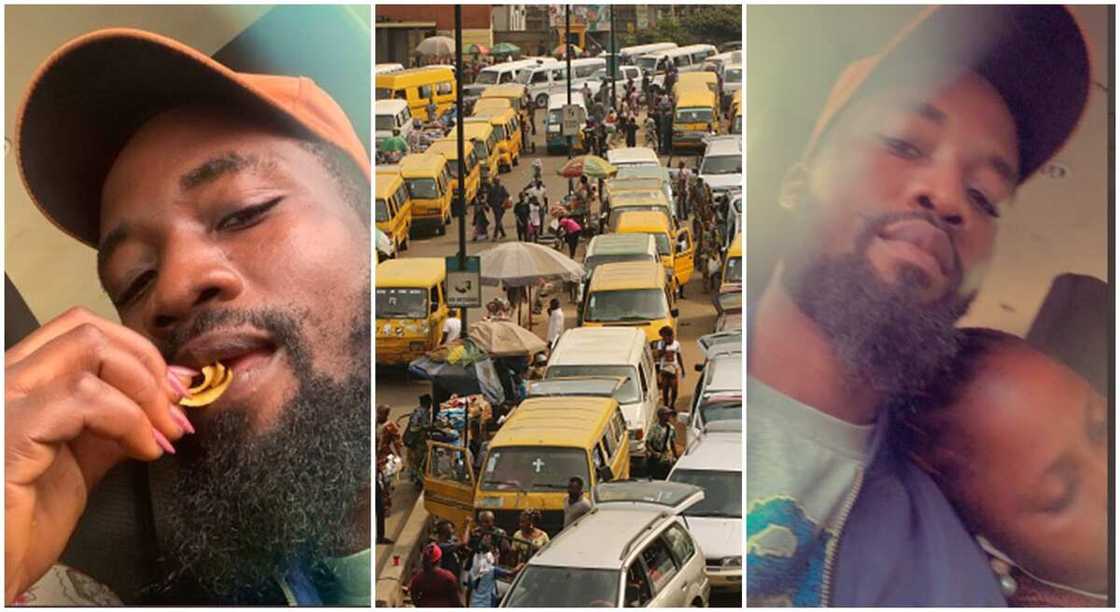 Photos of man and a lady inside a bus.