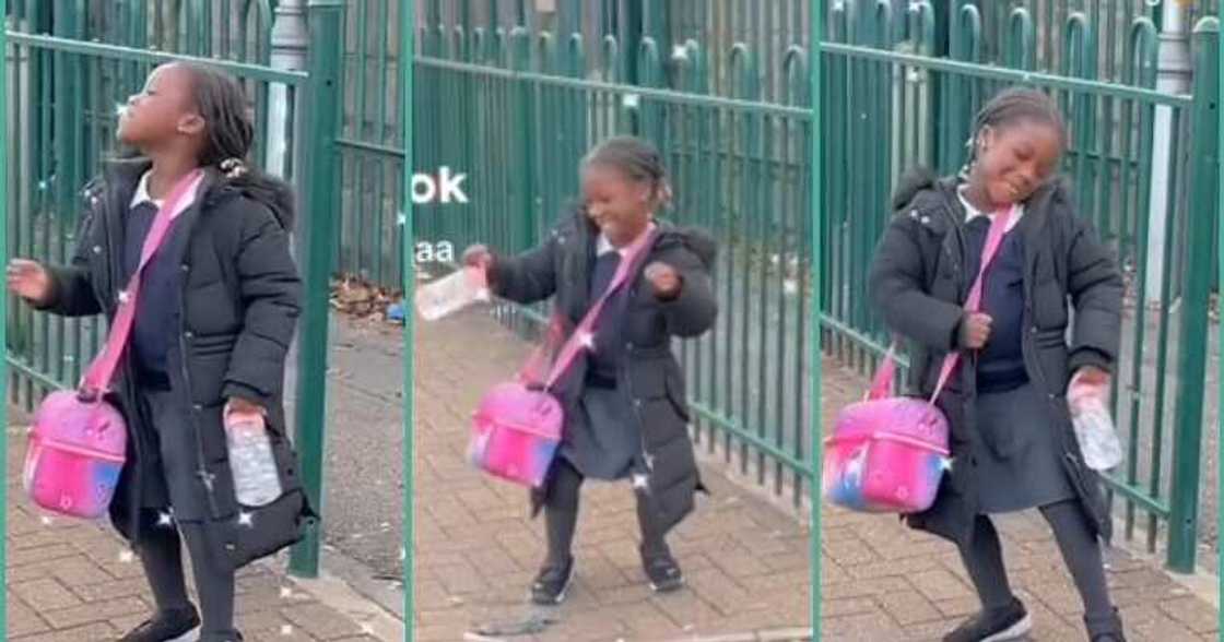 Little girl dances as mum who promised her McDonald's arrives school