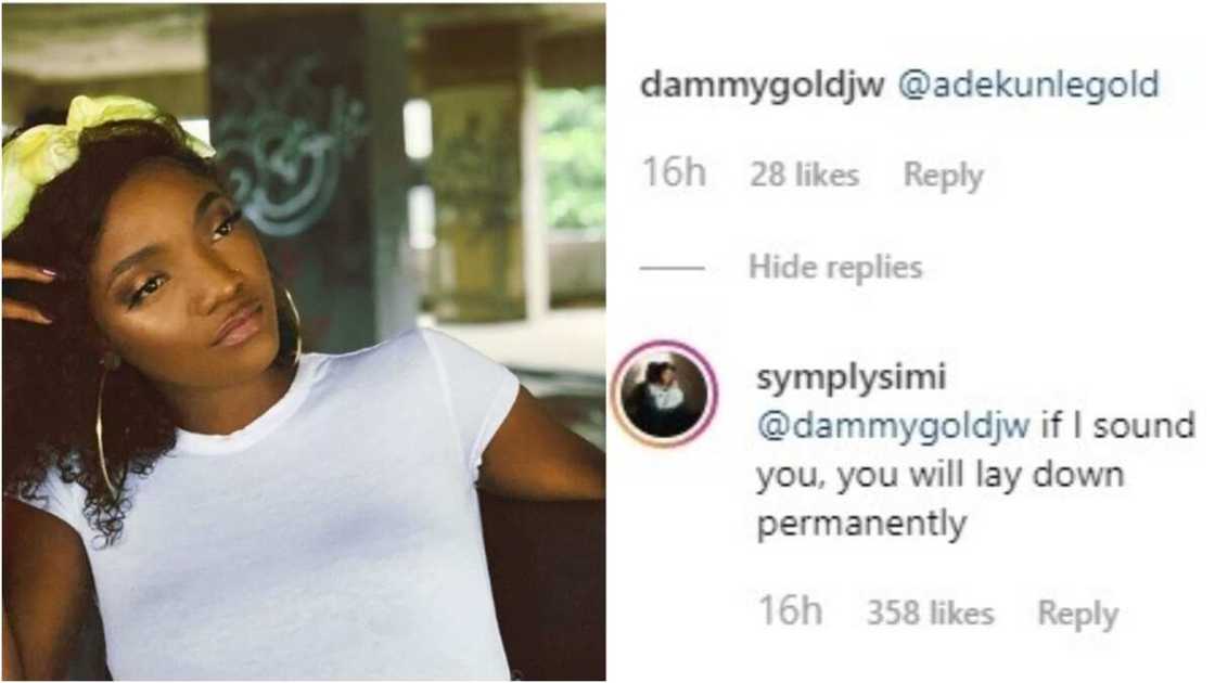 Between Simi and a fan who claimed to crush on Adekule Gold Between Simi and a fan who claimed to crush on Adekule Gold