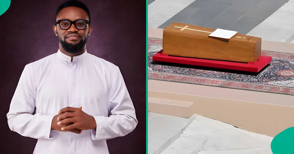 A Nigerian Catholic priest admired the coffin of Pope Francis during the burial. A Nigerian Catholic priest admired the coffin of Pope Francis during the burial.