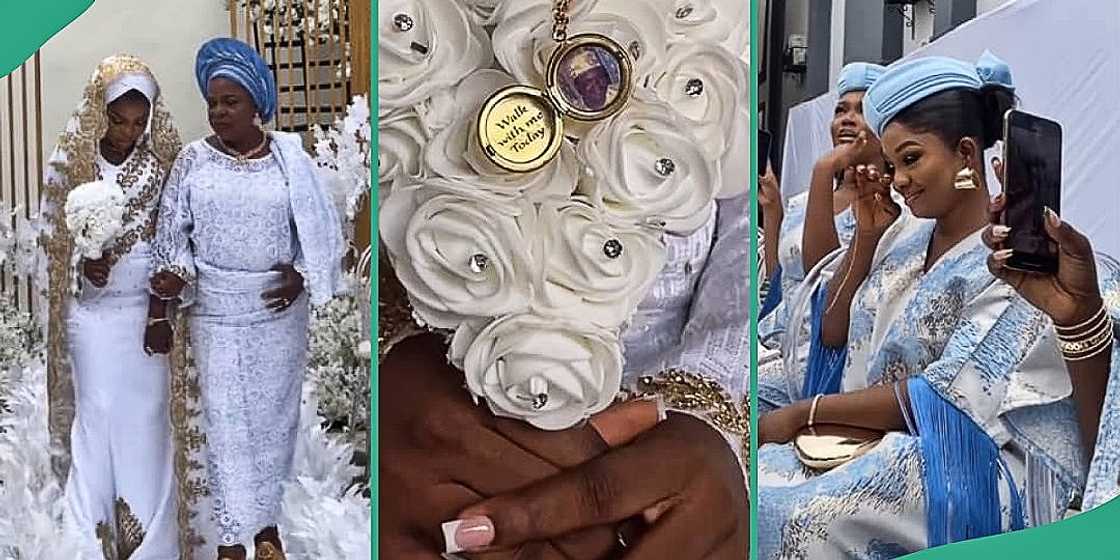 Nigerian bride engraves late dad's photo on flower bouquet Nigerian bride engraves late dad's photo on flower bouquet