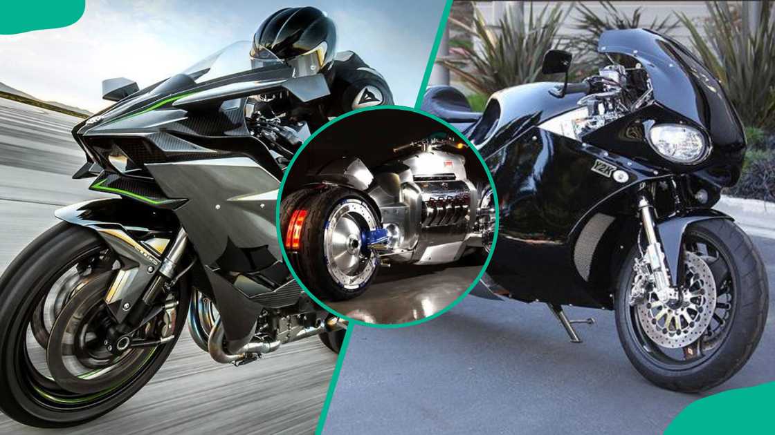 Kawasaki Ninja H2R (L), Dodge Tomahawk (C), and MTT Y2K Turbine Superbike (R)