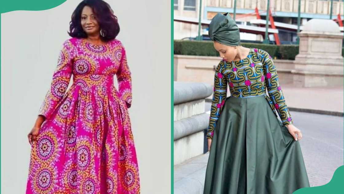 Long-sleeved lace Ankara designs