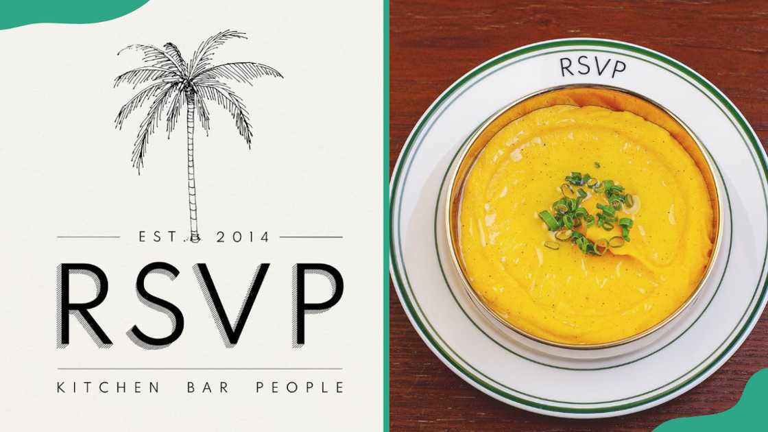 RSVP logo (L) and a bowl of RSVP bowl of soup (R)