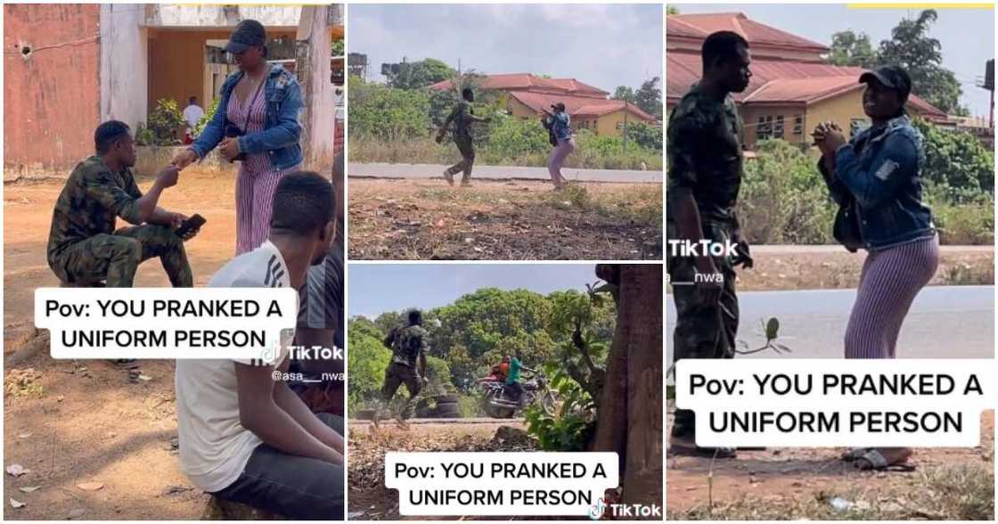 Soldier, lady pranks soldier, prank video Soldier, lady pranks soldier, prank video