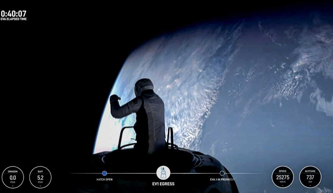 US fintech billionaire Jared Isaacman (EV1) peeks out to space from a hatch structure called "Skywalker," during the first private spacewalk performed by the crew of the SpaceX Polaris Dawn mission US fintech billionaire Jared Isaacman (EV1) peeks out to space from a hatch structure called "Skywalker," during the first private spacewalk performed by the crew of the SpaceX Polaris Dawn mission
