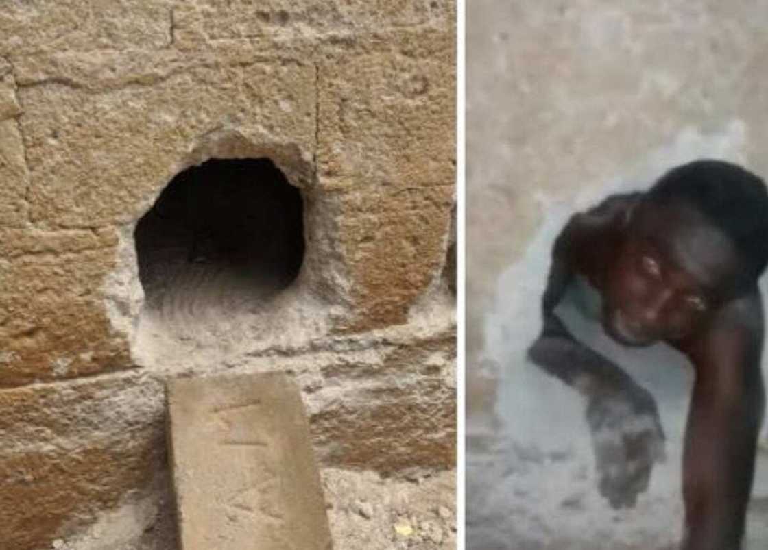 Bidiyon Ɓarawa Ya Maƙale a Cikin Ramin Da Ya Haƙa Don Shiga Coci Ya Yi Sata Bidiyon Ɓarawa Ya Maƙale a Cikin Ramin Da Ya Haƙa Don Shiga Coci Ya Yi Sata