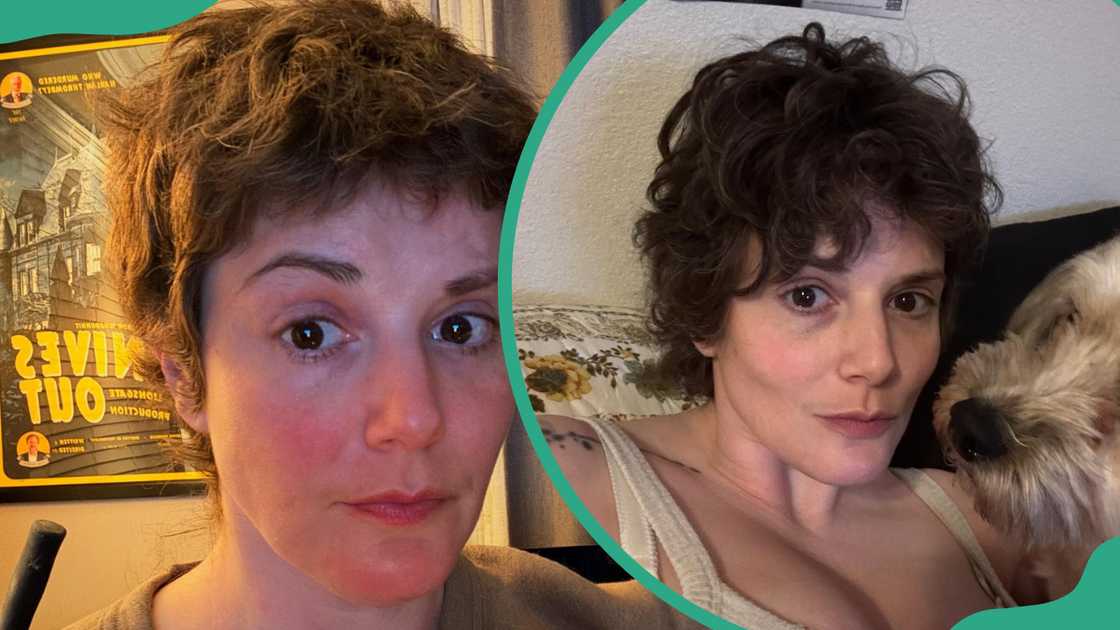 Drew Grant takes a selfie in a brown tee and a spaghetti-strap top Drew Grant takes a selfie in a brown tee and a spaghetti-strap top