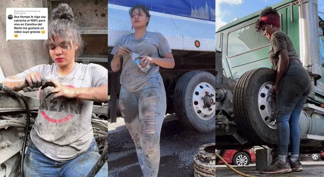 Photos of a lady works as a vulcaniser.