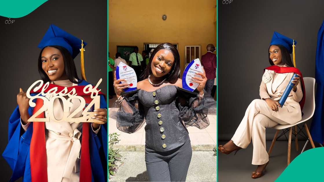 Abiodun holds her two awards after completing her degree with CGPA of 5.0 Abiodun holds her two awards after completing her degree with CGPA of 5.0