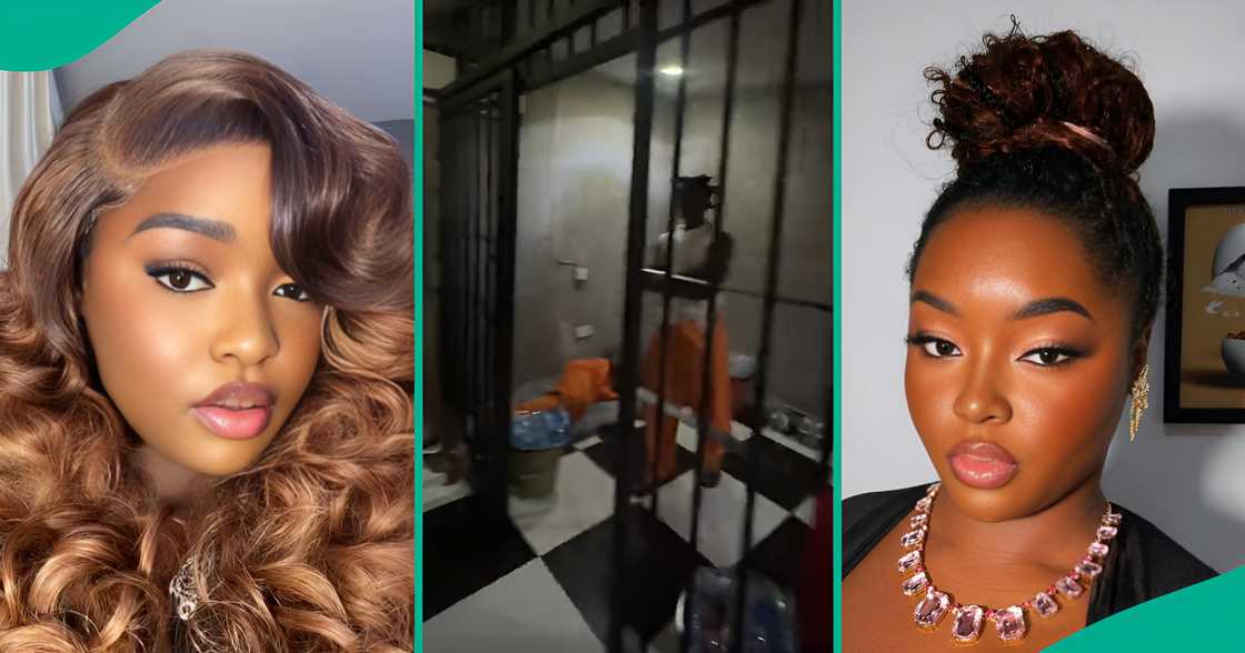 Lady displays strange prison she found in Lagos club.