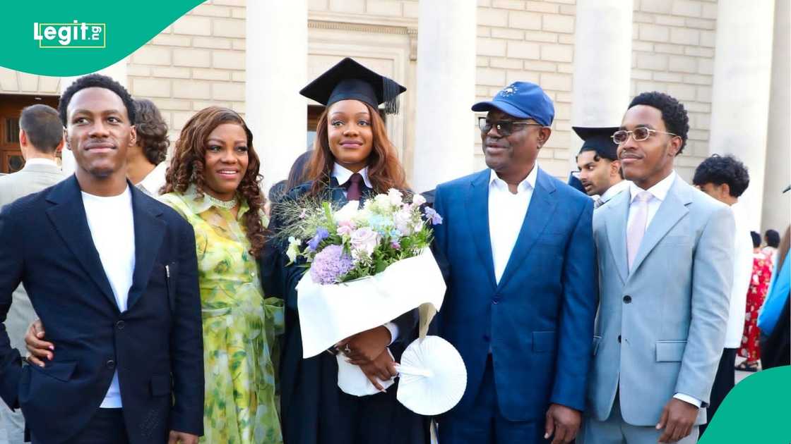 Nyesom Wike poses with his family after his daughter earned a law degree in the United Kingdom.