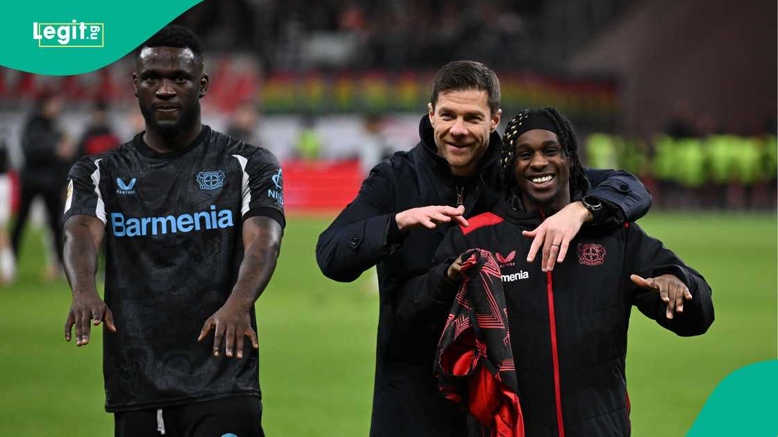 Victor Boniface, Xabi Alonso, Jeremie Frimpong, Bayer Leverkusen, Eintracht Frankfurt, Bundesliga. Victor Boniface, Xabi Alonso, Jeremie Frimpong, Bayer Leverkusen, Eintracht Frankfurt, Bundesliga.