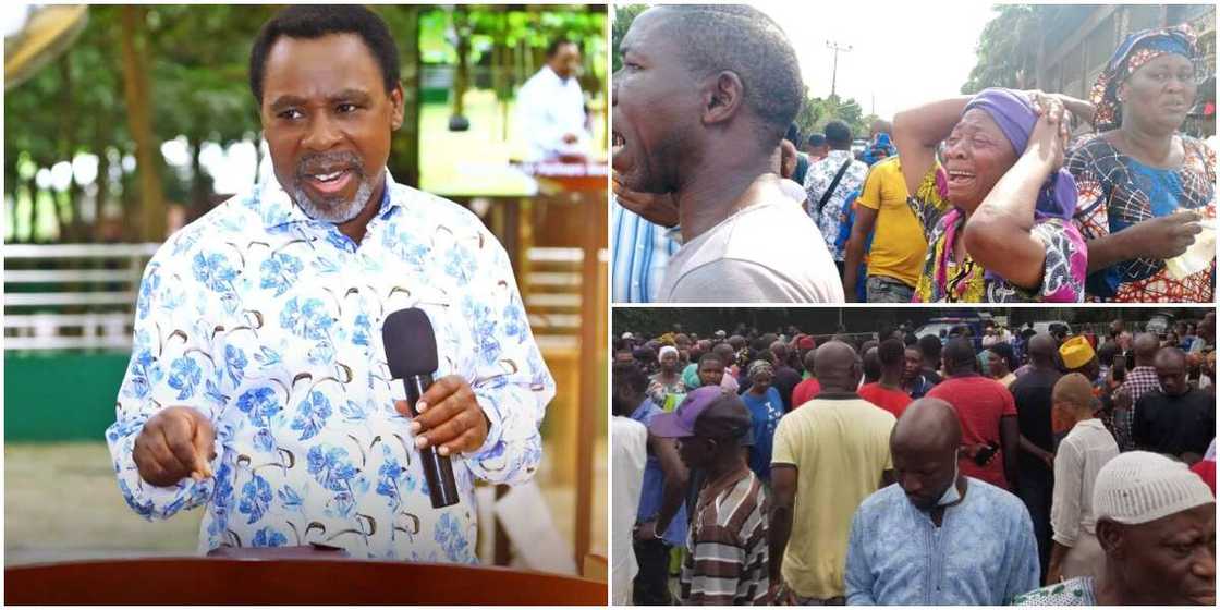 TB Joshua: Members Flood SCOAN Headquarters in Lagos, Break Down in Tears As They Mourn Late Man of God