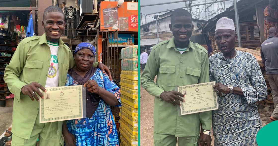 Son of plank seller completes NYSC. Son of plank seller completes NYSC.