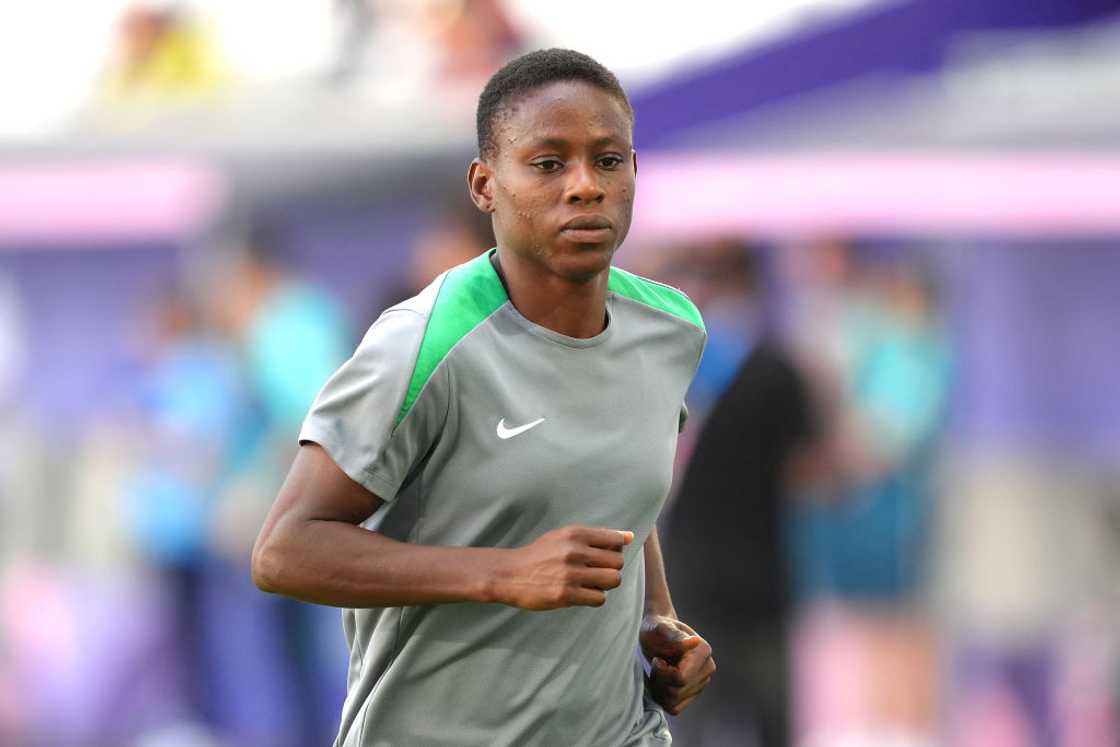 Christy Ucheibe warms up before a game between Nigeria and Brazil at the 2024 Paris Olympics Christy Ucheibe warms up before a game between Nigeria and Brazil at the 2024 Paris Olympics