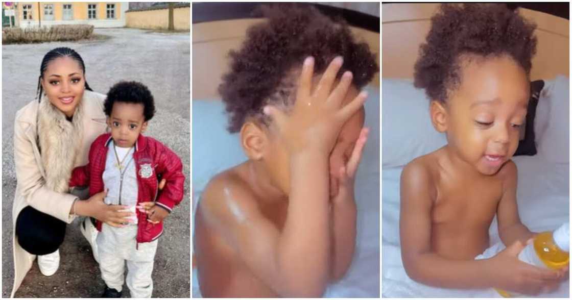 Actress Regina Daniels and her son Munir Actress Regina Daniels and her son Munir