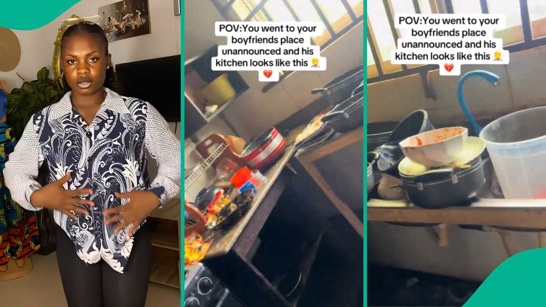 Lady who visited her boyfriend unannounced disgusted to find his kitchen very dirty