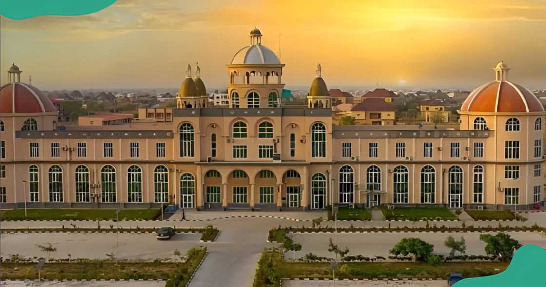 An aerial view of the Yumsuk Senate Building in the Yusuf Maitama Sule University.