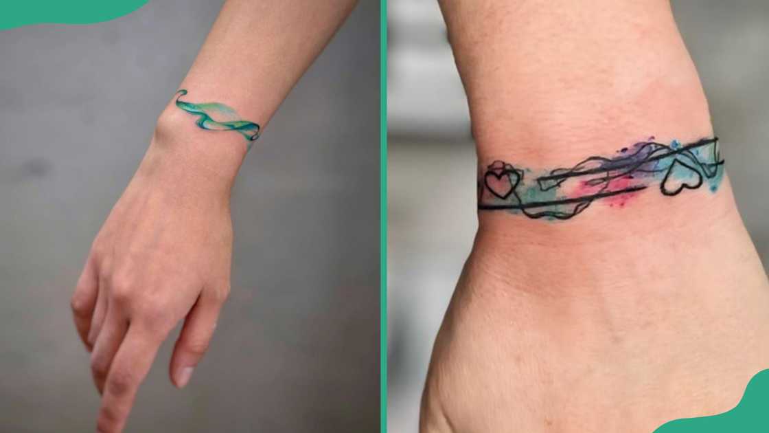 Watercolour bracelet tattoos