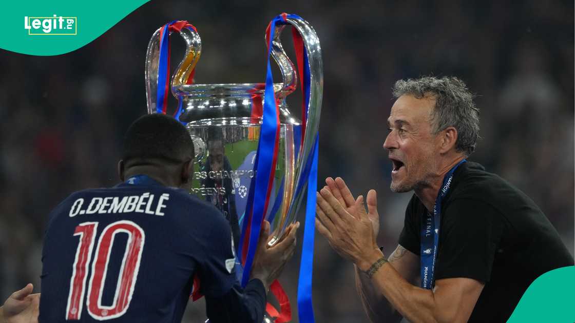 Luis Enrique, Ousmane Dembele, Paris Saint-Germain, Inter Milan, UEFA Champions League, Allianz Arena, Munich, Germany. Luis Enrique, Ousmane Dembele, Paris Saint-Germain, Inter Milan, UEFA Champions League, Allianz Arena, Munich, Germany.