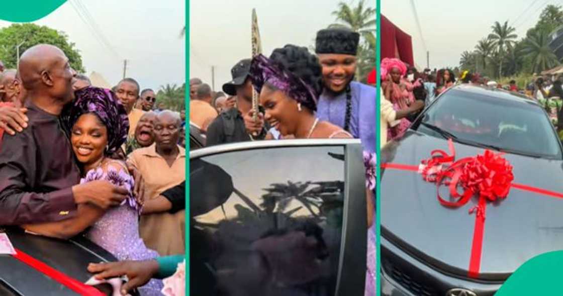 Bride receives a car from her father on her wedding day.