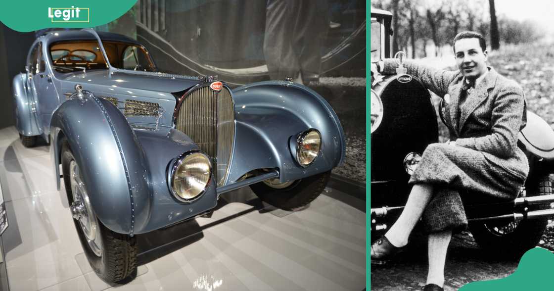 Jean Bugatti and one of the four Type 57 SC Atlantic cars.