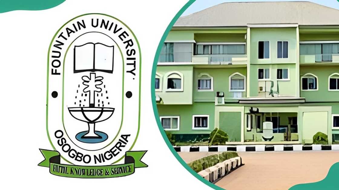 Fountain University logo (L) and a section of administration block (R) Fountain University logo (L) and a section of administration block (R)