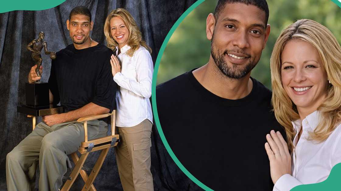 American former professional basketball player and coach, Tim Duncan of the San Antonio Spurs, with his wife, Amy