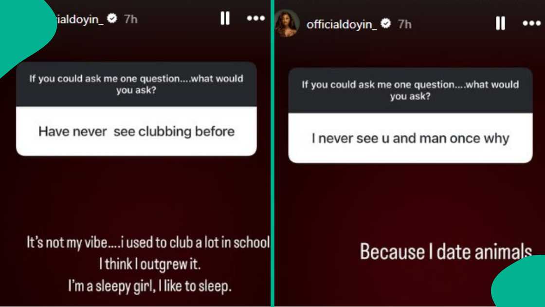Doyin shares why she dates animals Doyin shares why she dates animals