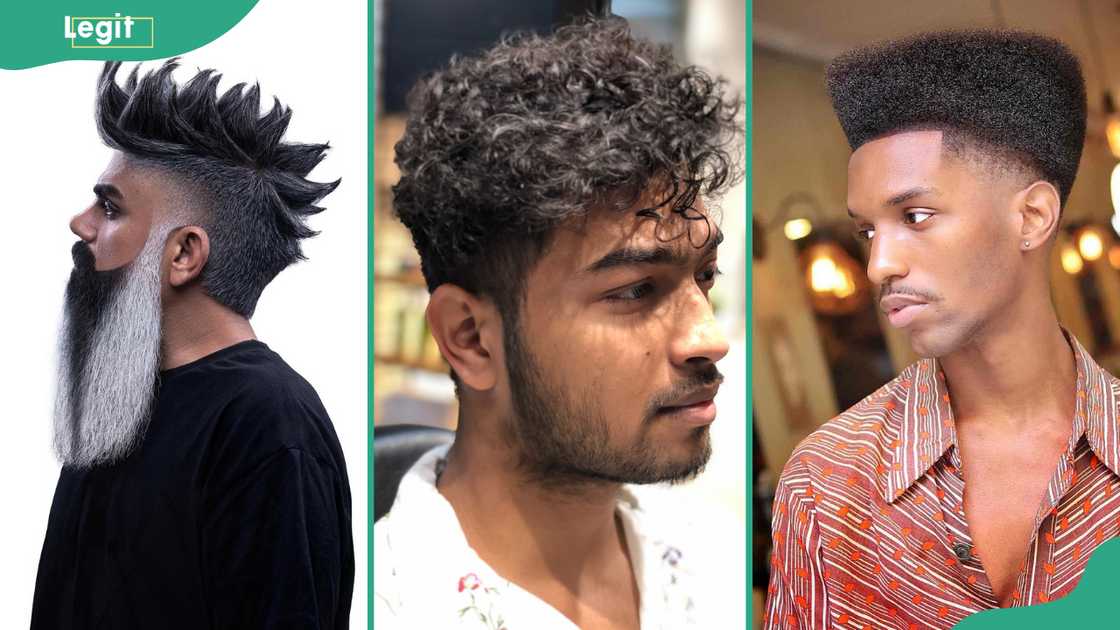 Punk spikes (L) Permed hair (C) High flat top fade (R) Punk spikes (L) Permed hair (C) High flat top fade (R)