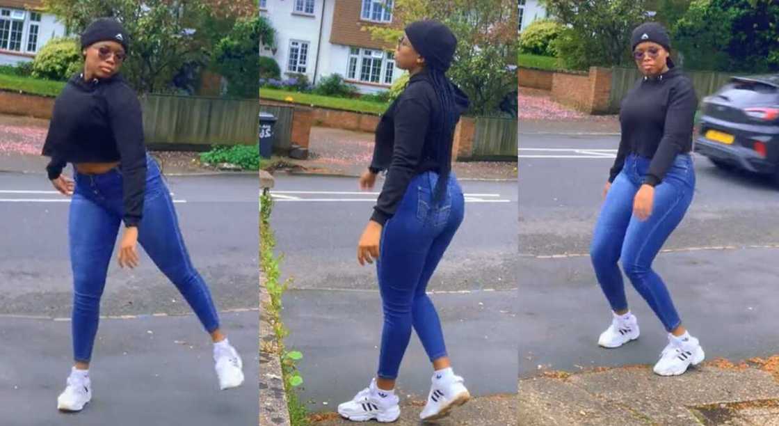 Photos of a lady posing for a dance by the roadside. Photos of a lady posing for a dance by the roadside.