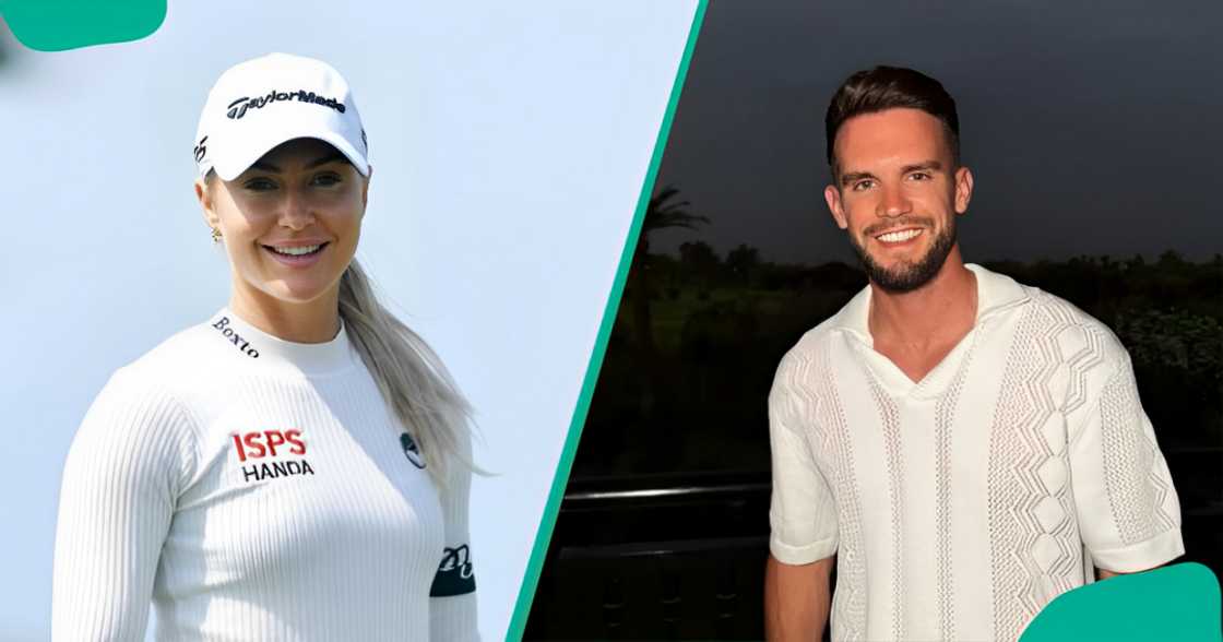 Charley Hull is pictured standing on the green (L). Gaz Beadle poses standing for a photo (R).