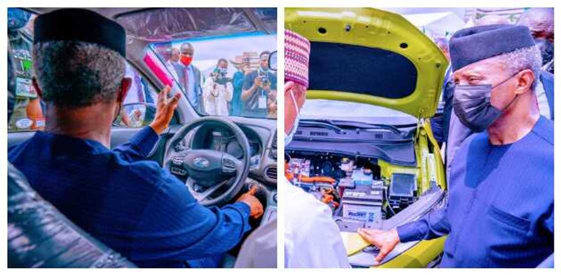 Osinbajo asking questions on the car's functionality Osinbajo asking questions on the car's functionality