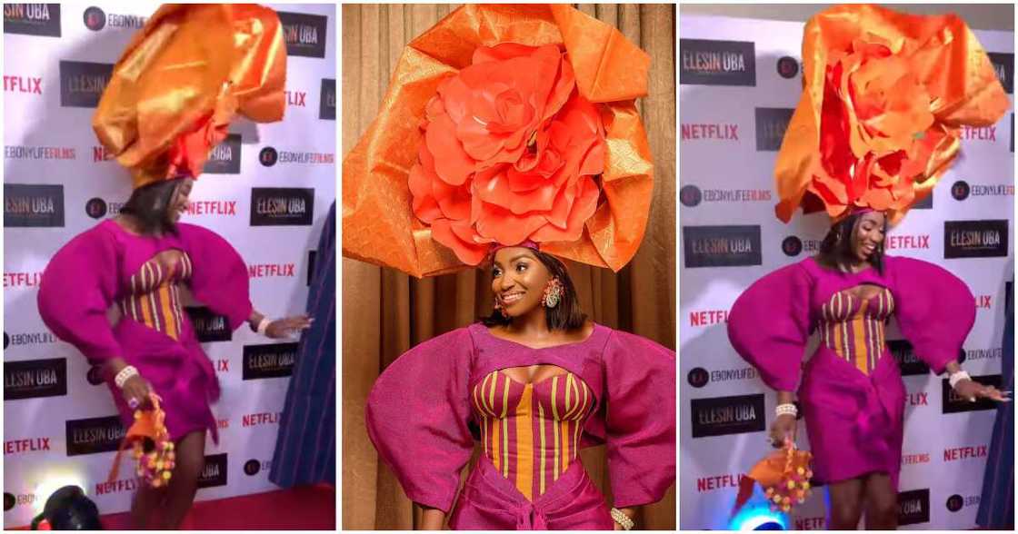 Actress Omowunmi Dada's huge gele at Eleshin Oba premiere. Actress Omowunmi Dada's huge gele at Eleshin Oba premiere.