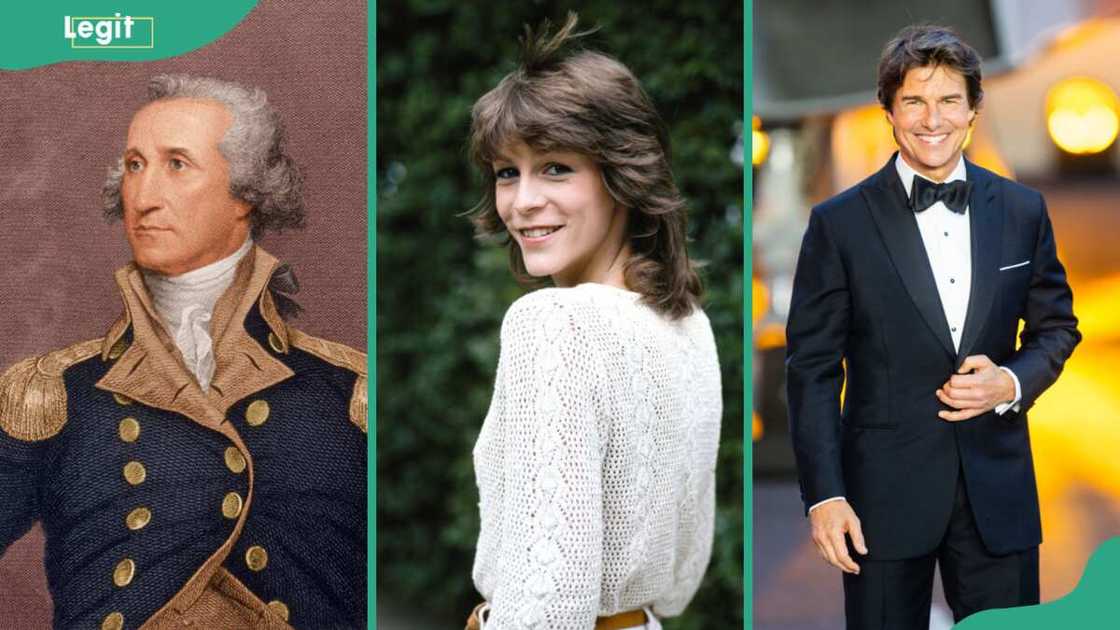 George Washington, Jamie Lee Curtis, and Tom Cruise. George Washington, Jamie Lee Curtis, and Tom Cruise.