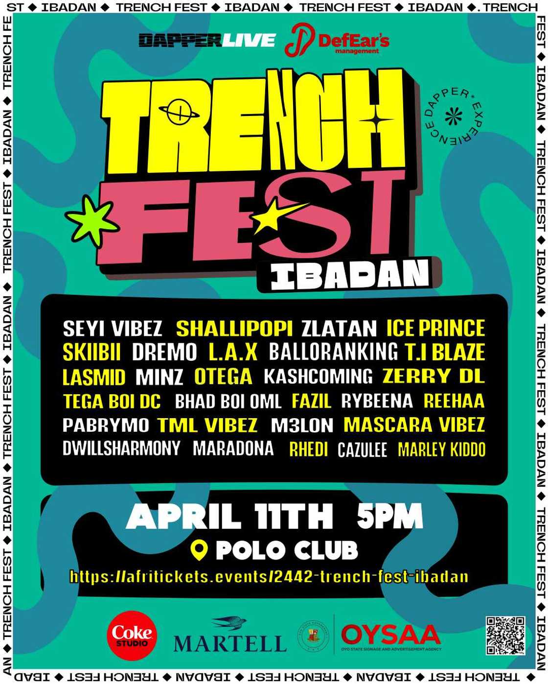 Trench Fest Takes Zlatan, Seyi Vibez, Shallipopi, Pocolee, Ice Prince, and others to Ibadan Trench Fest Takes Zlatan, Seyi Vibez, Shallipopi, Pocolee, Ice Prince, and others to Ibadan