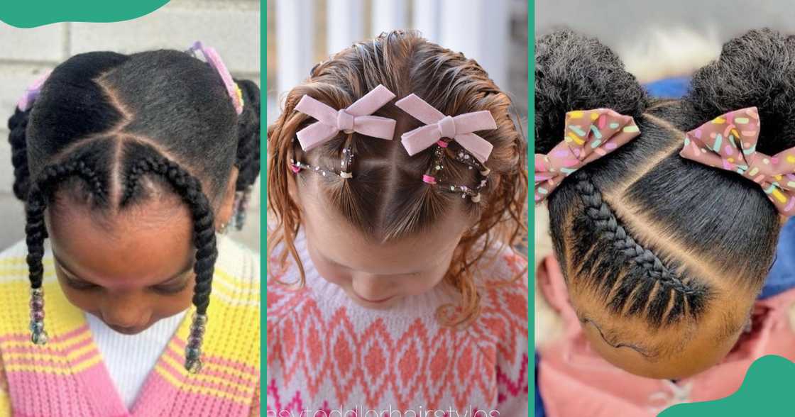 Two children wear their curly hair with bows and beads.