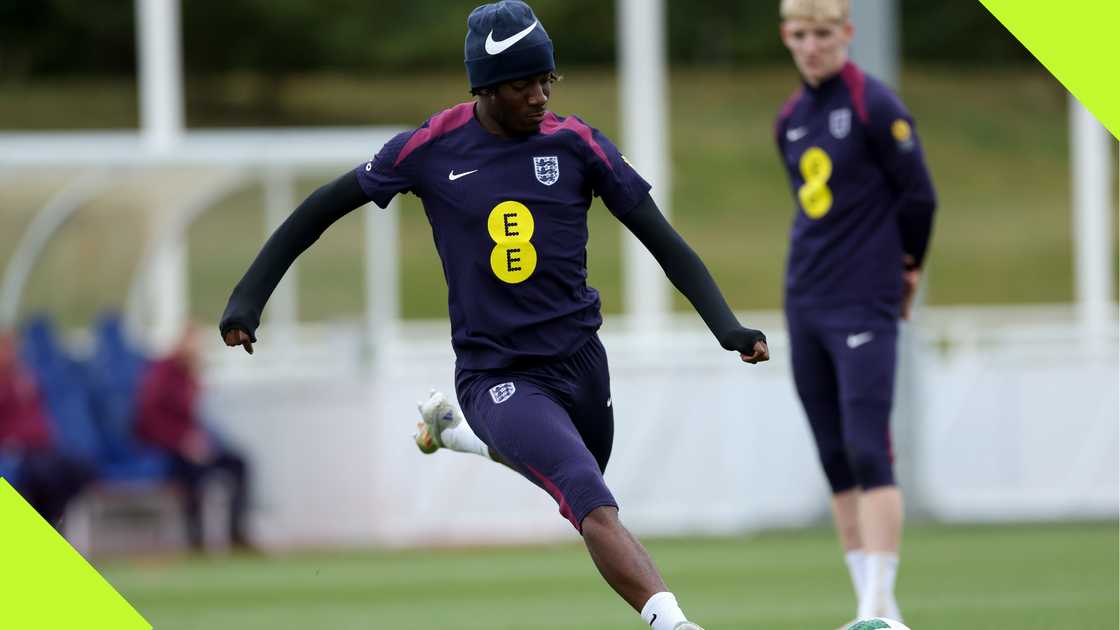 Noni Madueke training with the England national team for the first time.