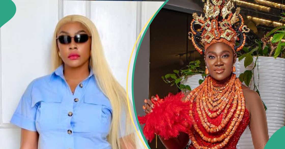 Mercy Jonshon finally reacts as Angela Okorie continues to drag her. Mercy Jonshon finally reacts as Angela Okorie continues to drag her.