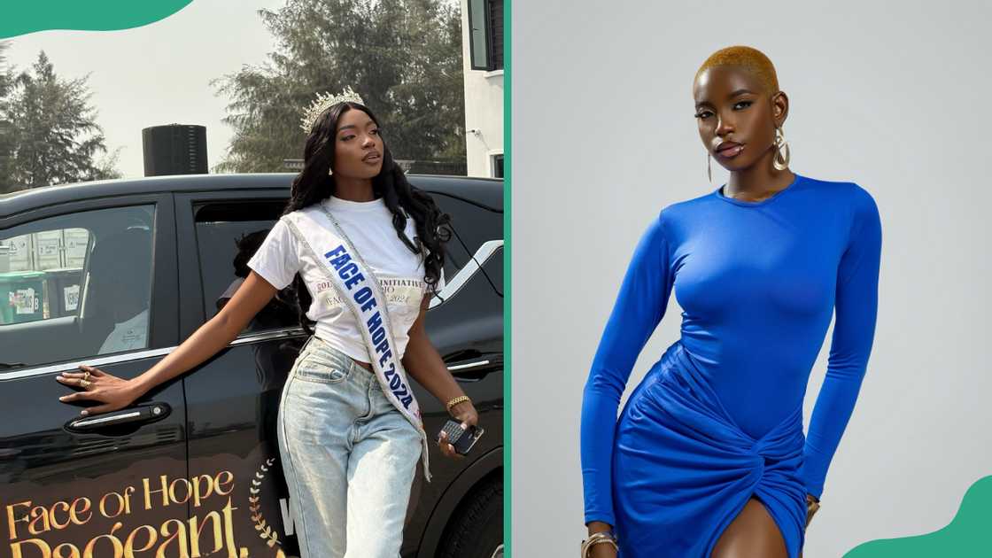 Joanna from BBNaija after becoming a Face of Hope 2024 pageant (L). Joanna posing for a photo (R) Joanna from BBNaija after becoming a Face of Hope 2024 pageant (L). Joanna posing for a photo (R)