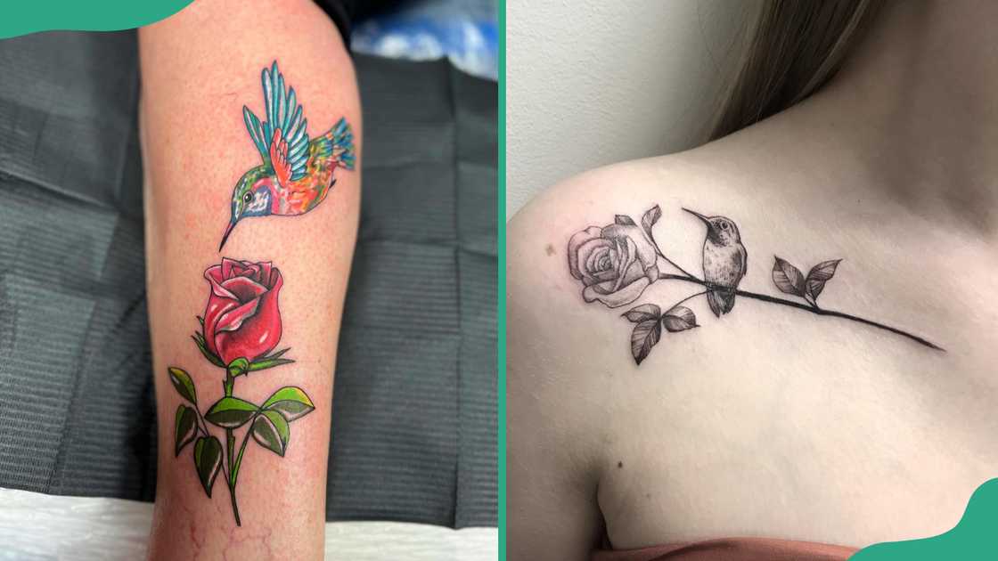 Hummingbird rose flower tattoo