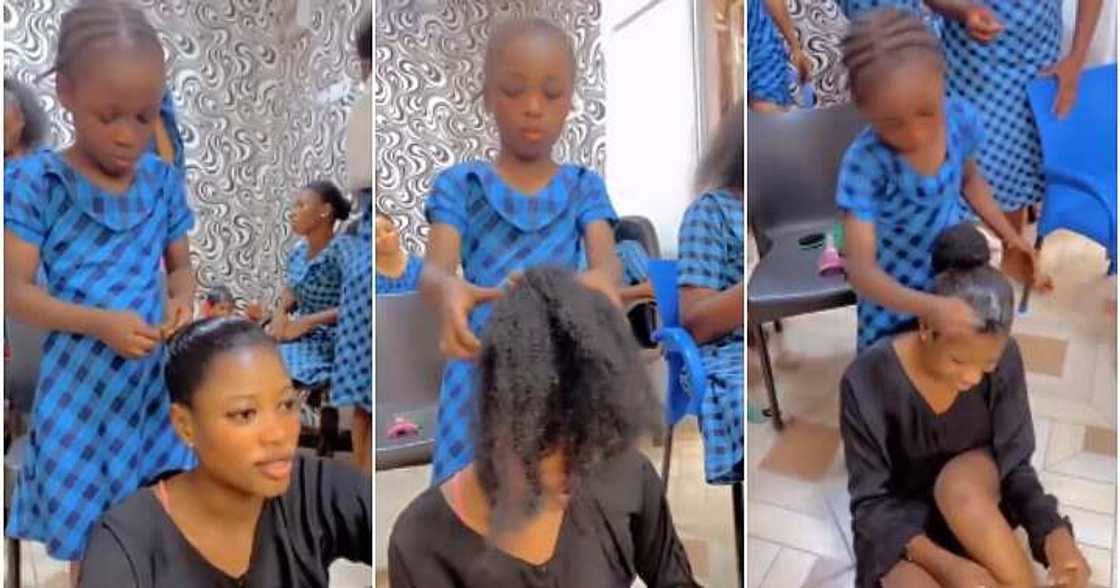 Little girl shows off hairdressing skills, talented Little girl shows off hairdressing skills, talented