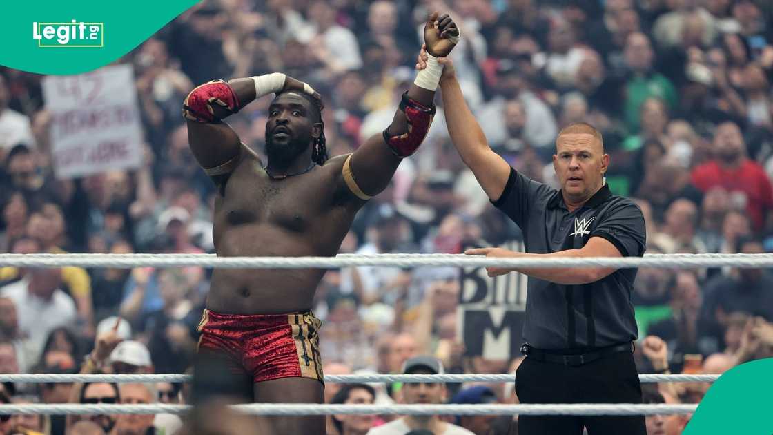 Oba Femi, Brock Lesnar, WrestleMania 42, Allegiant Stadium, Las Vegas, Nevada.